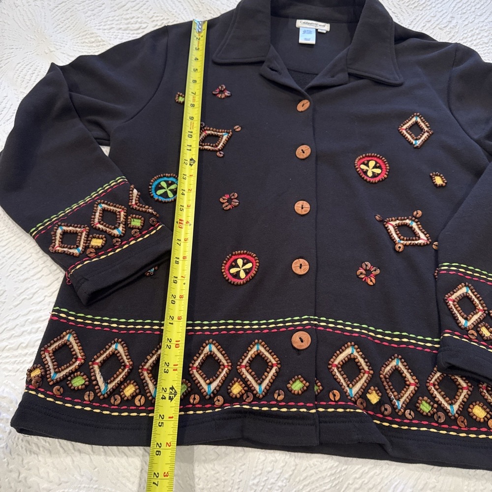 Coldwater Creek Cardigan Sweater size Large Beaded Black Jacket Art to Wear - Picture 6 of 9